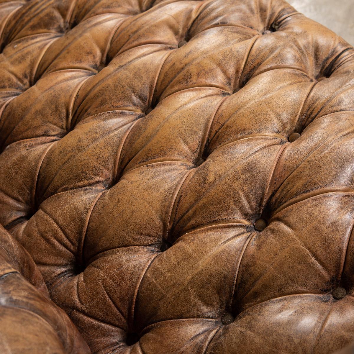 20th Century Brown Leather Sofa with Button Down Seats, 1960s 7