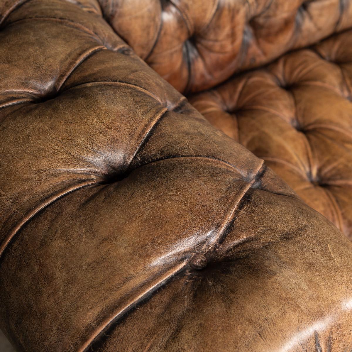 20th Century Brown Leather Sofa with Button Down Seats, 1960s 8