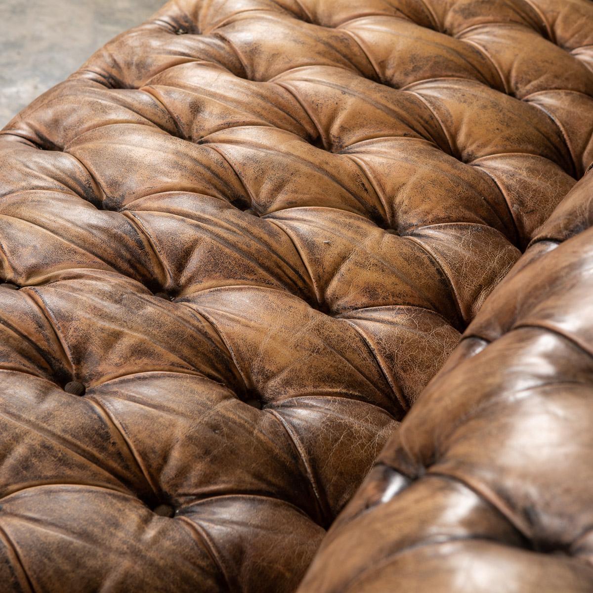 20th Century Brown Leather Sofa with Button Down Seats, 1960s 10