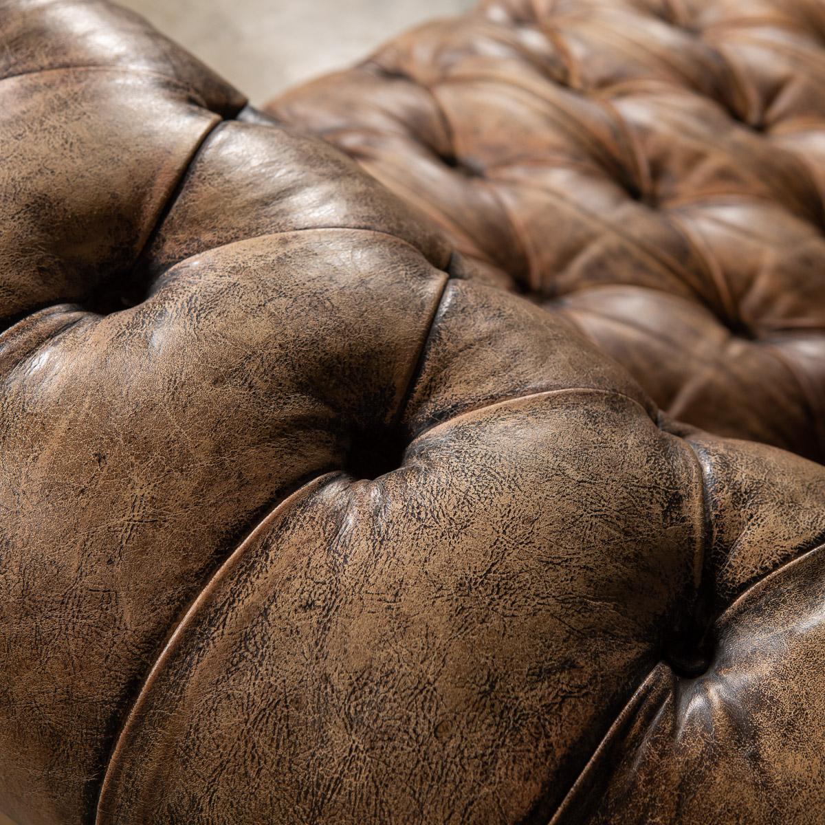 20th Century Brown Leather Sofa with Button Down Seats, 1960s 11