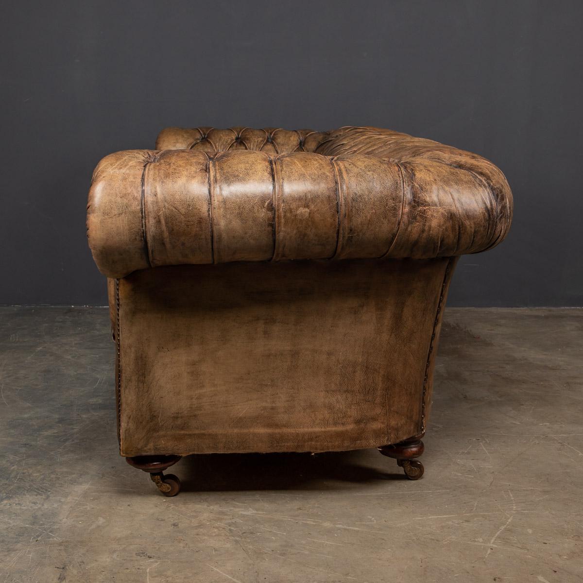 English 20th Century Brown Leather Sofa with Button Down Seats, 1960s