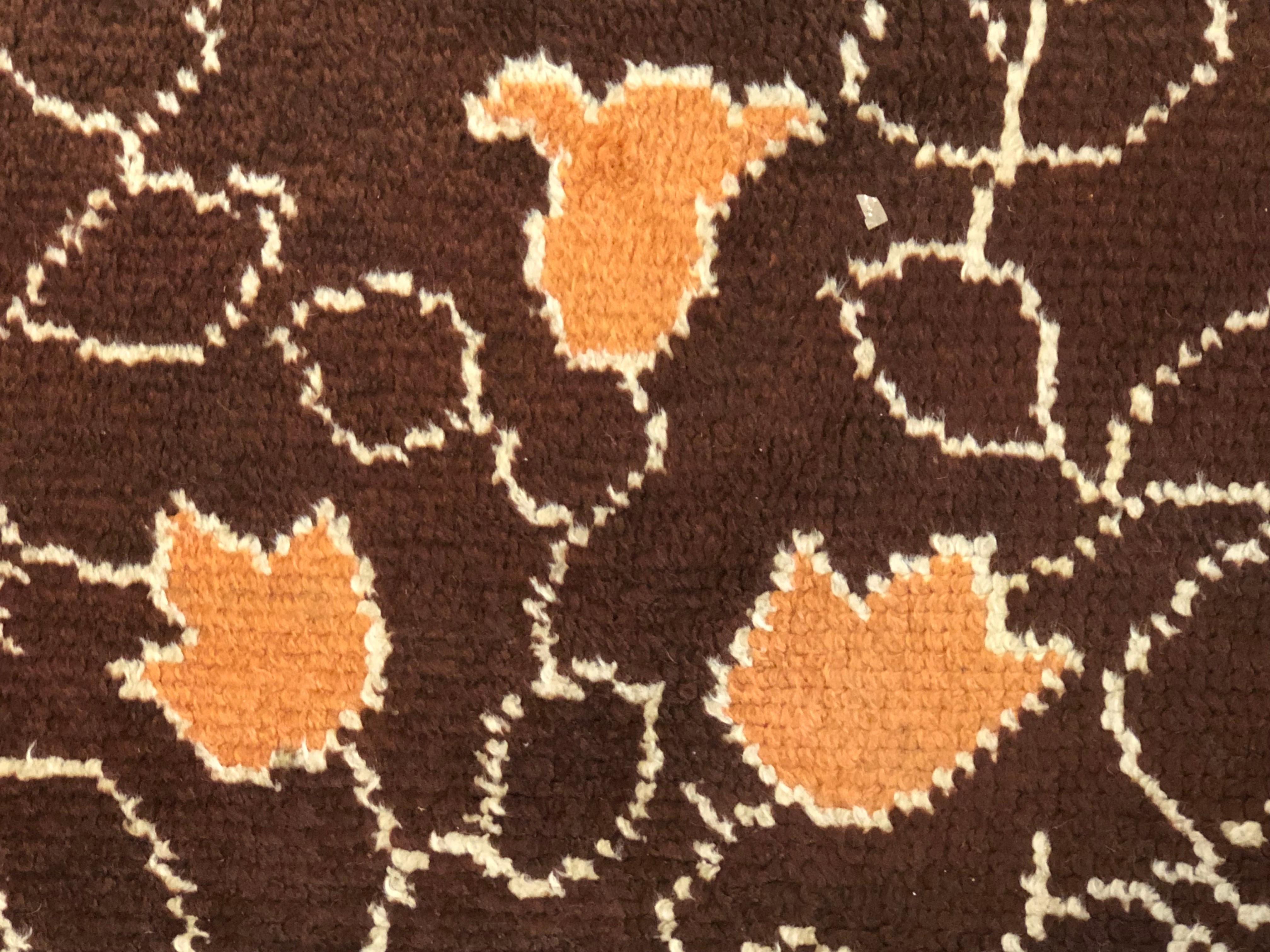Hand-Knotted 20th Century Brown & Orange Floreal Square Français Savonnerie, Early 1900 For Sale