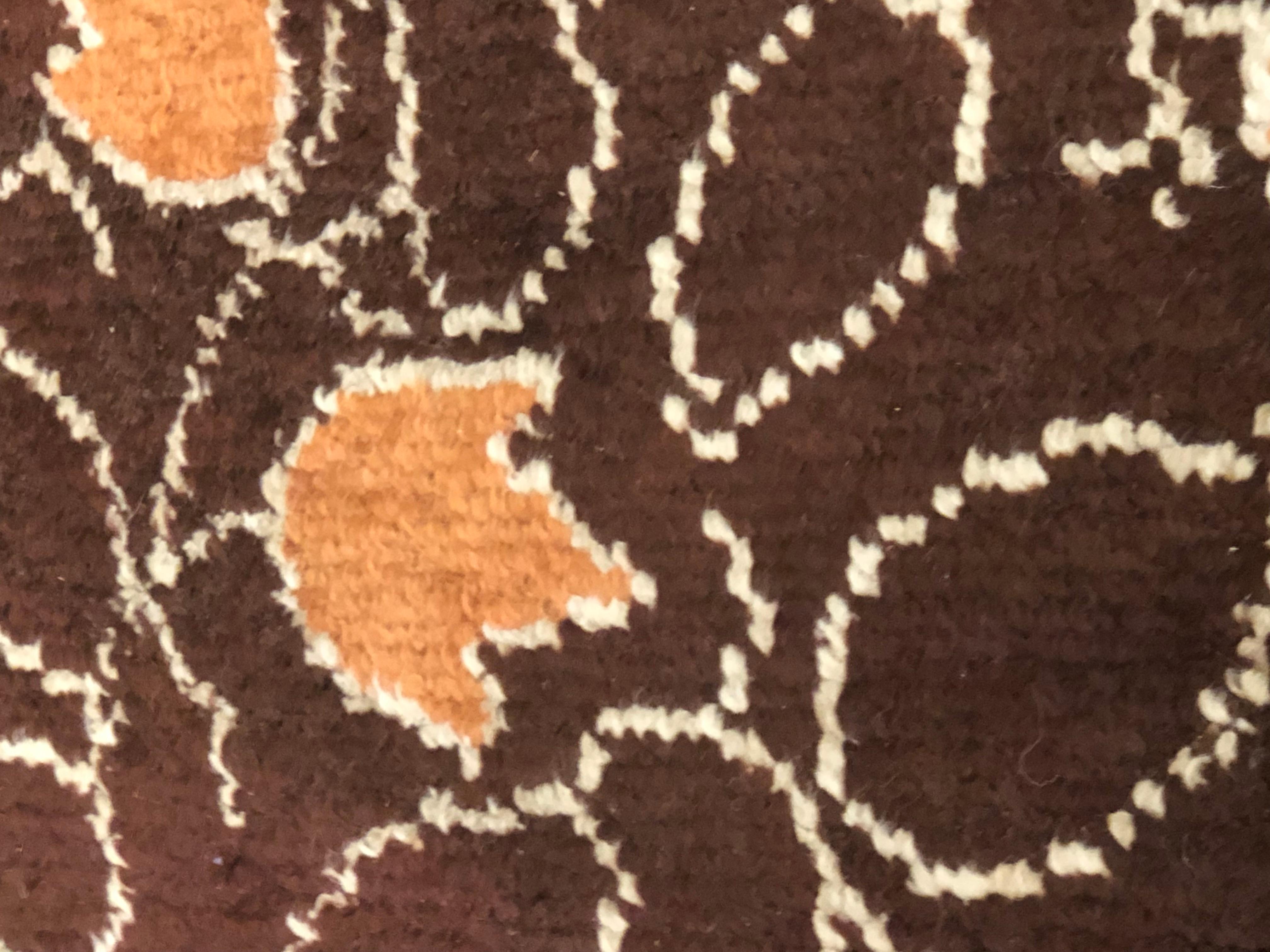 Wool 20th Century Brown & Orange Floreal Square Français Savonnerie, Early 1900 For Sale
