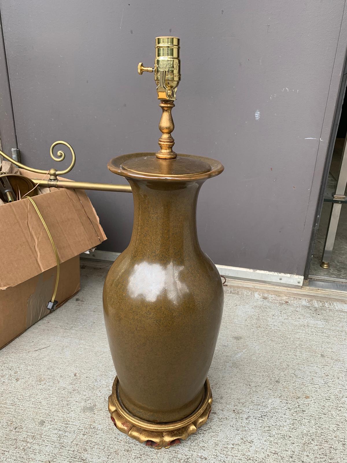 20th Century Brown Pottery Lamp on Giltwood Base 10