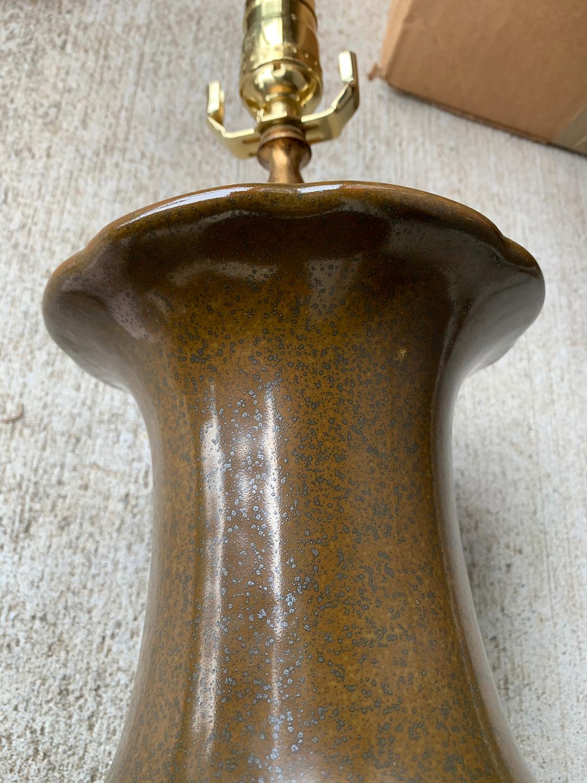 20th Century Brown Pottery Lamp on Giltwood Base 6
