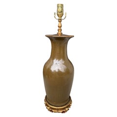 20th Century Brown Pottery Lamp on Giltwood Base