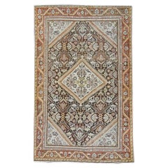 Antiker persischer Mahal 4x6 braun & rostfarbener handgefertigter Teppich aus dem 20. Jahrhundert