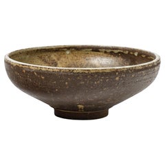 Vintage 20th century brown stoneware ceramic dish or bowl realised in La Borne 1970 
