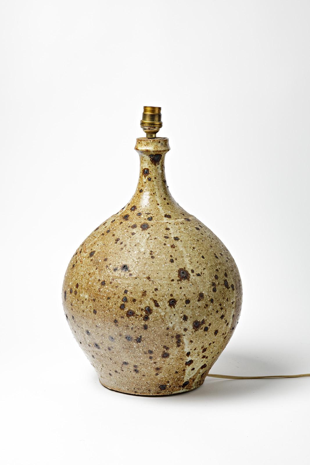 Français Lampe de table en céramique marron du XXe siècle par Alain Blanchard, pièce unique en vente