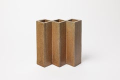 20th century brown stoneware geometrical ceramic vase by Christian Tortu 1980