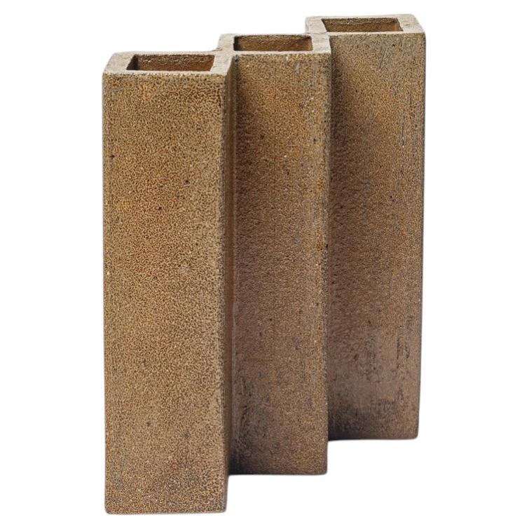 20th century brown stoneware geometrical ceramic vase by Christian Tortu 1980 For Sale