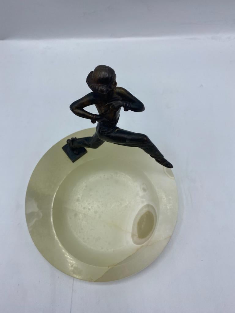 Art Deco Small Early 20th Century Bruno Zach Bronze Sculpture on Onyx Tray For Sale