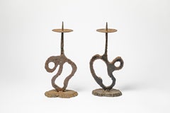 20th century brutalist black metal candlesticks circa 1960 french unique design
