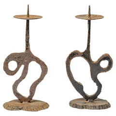 20th century brutalist black metal candlesticks circa 1960 french unique design