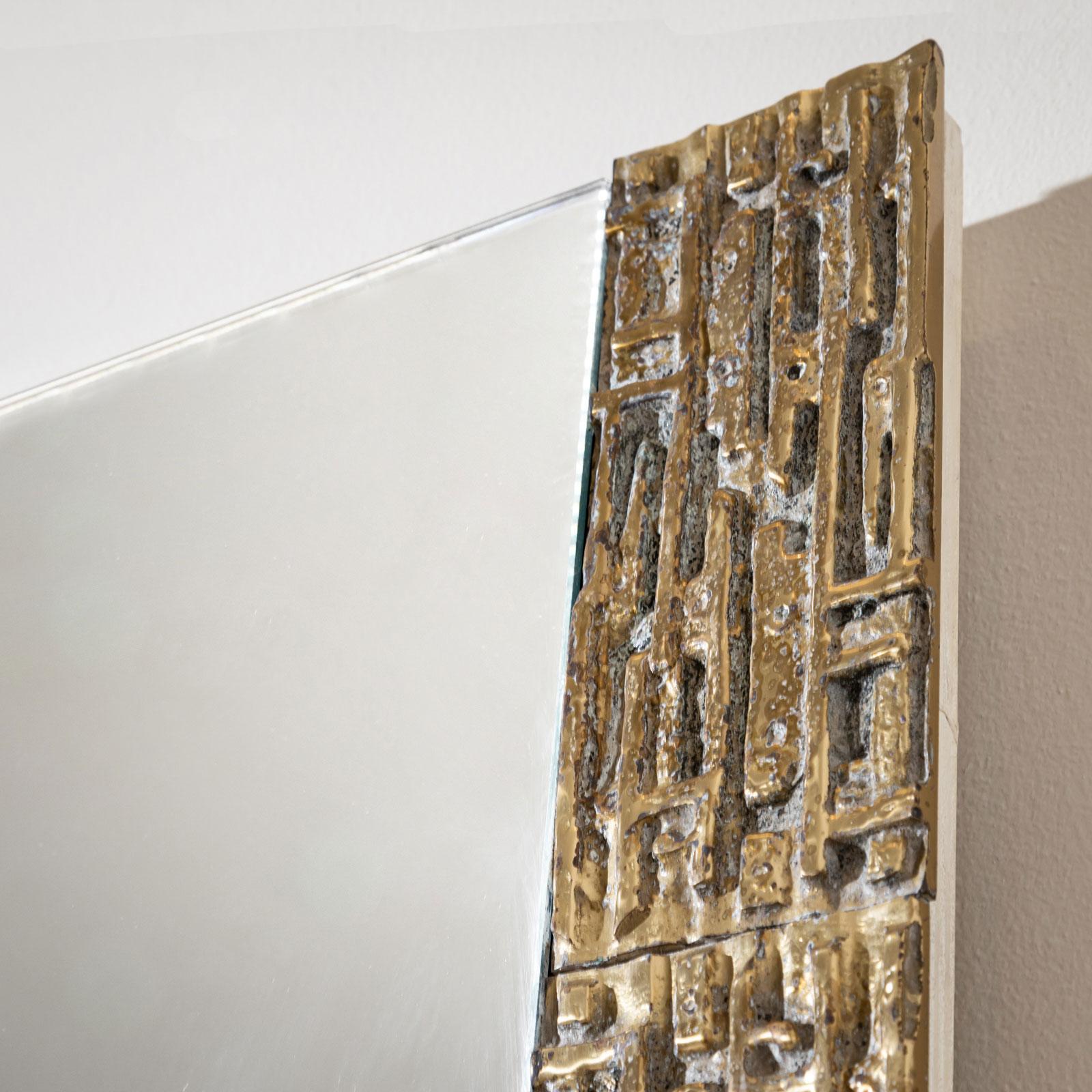 Italian 20th Century Brutalist Brass Mirror, attributed to Luciano Frigerio, Italy For Sale