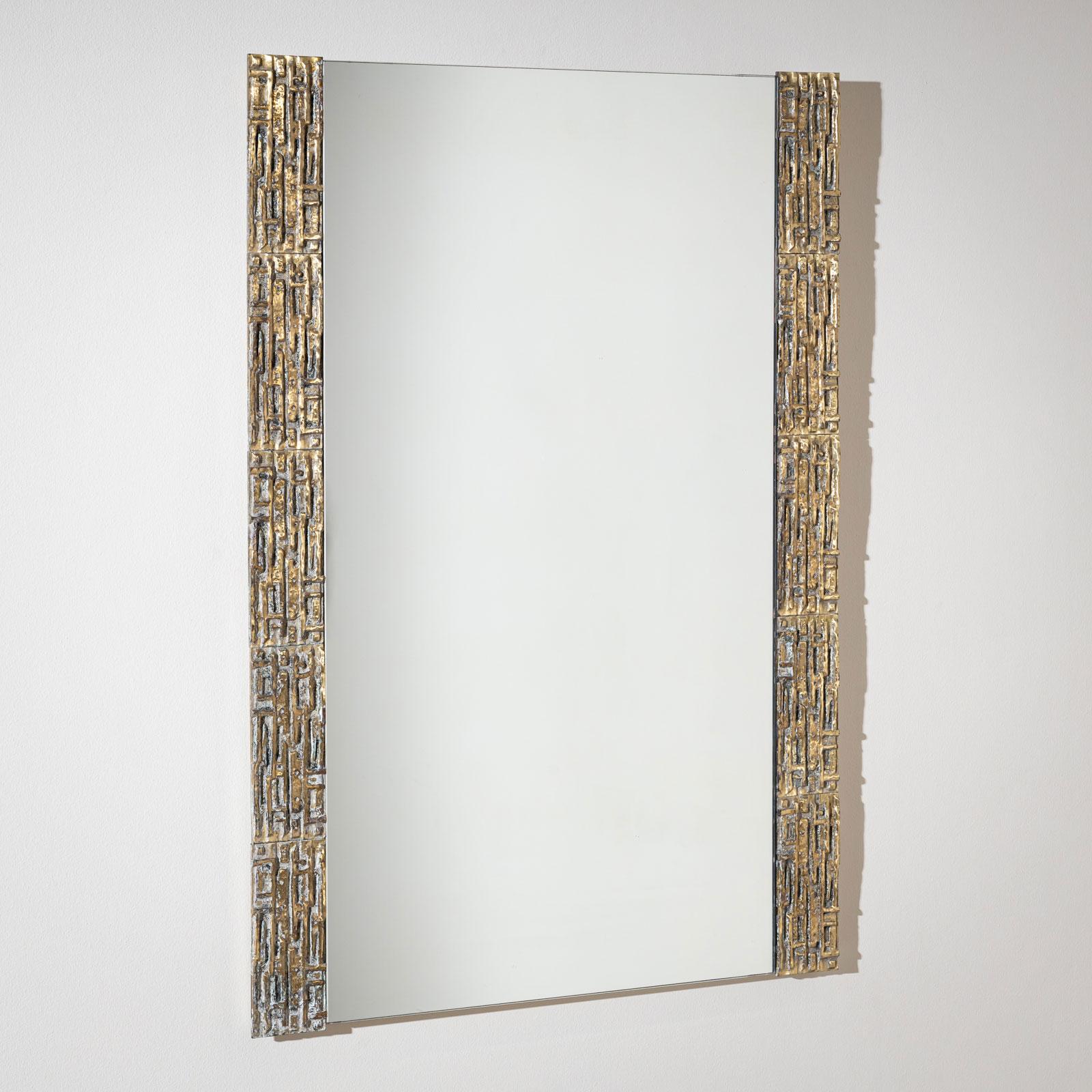 20th Century Brutalist Brass Mirror, attributed to Luciano Frigerio, Italy In Good Condition For Sale In New York, NY