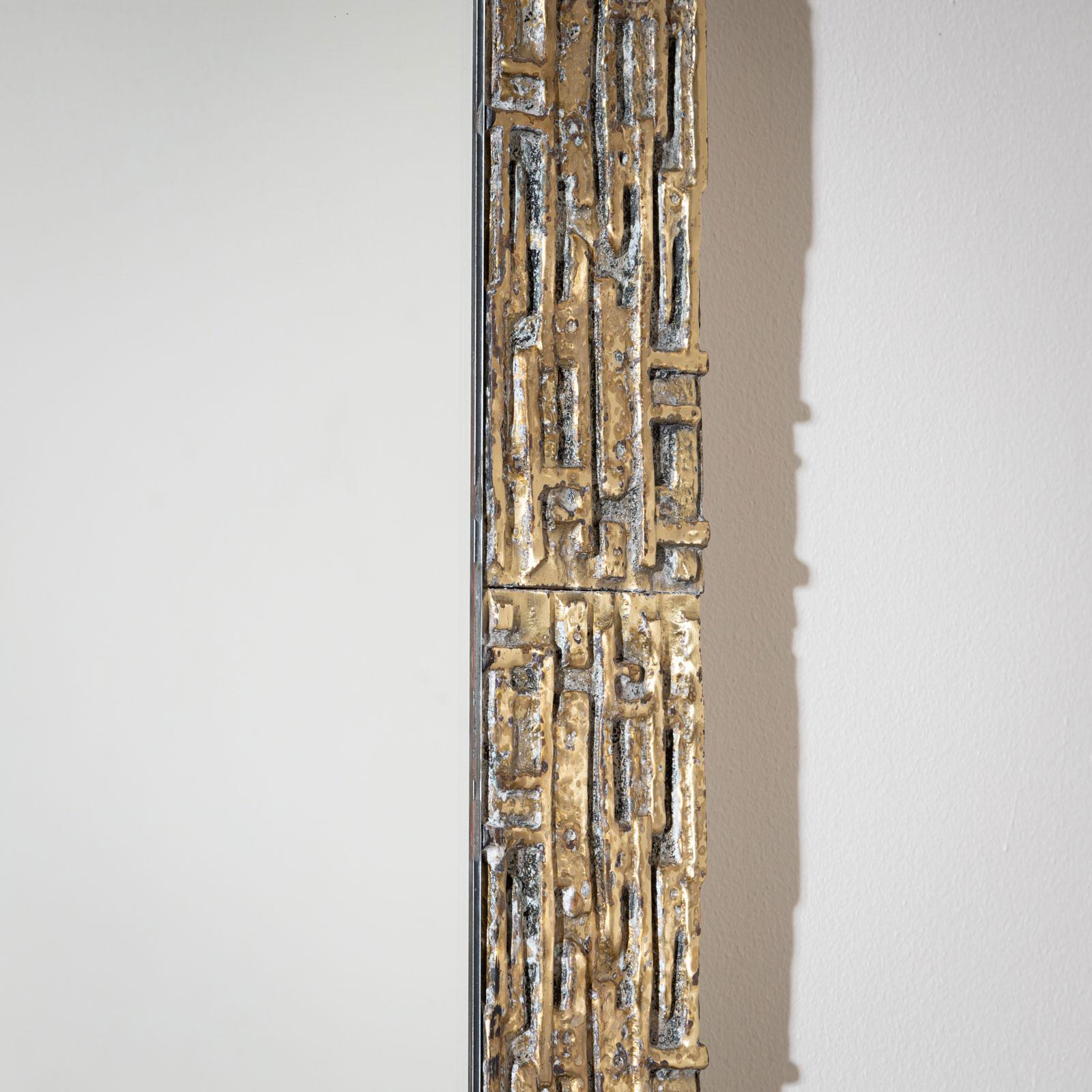 20th Century Brutalist Brass Mirror, attributed to Luciano Frigerio, Italy For Sale 2
