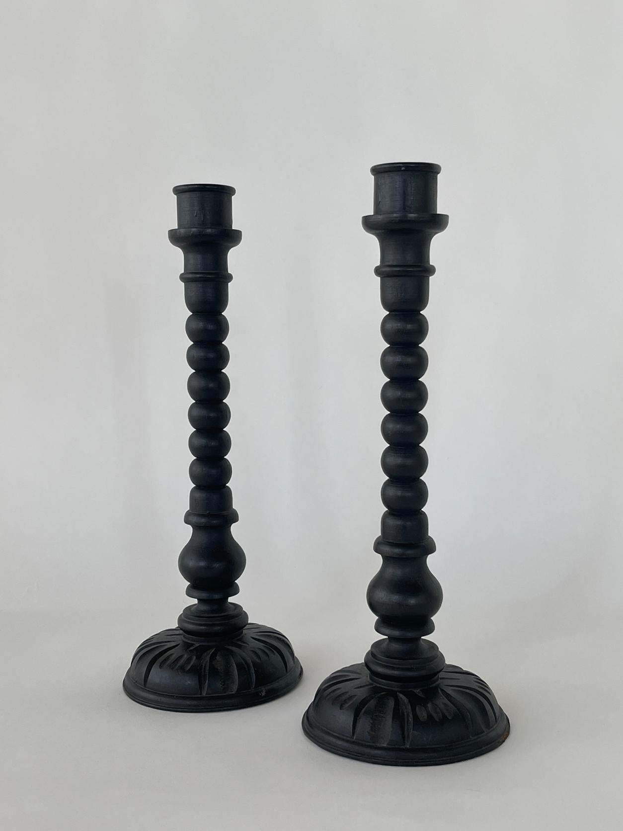 Wood 20th Century Brutalist Candle Stick Holders