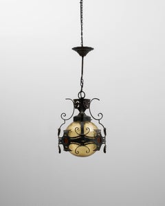 20th Century Brutalist Dutch Hammered Iron Pendant Lamp