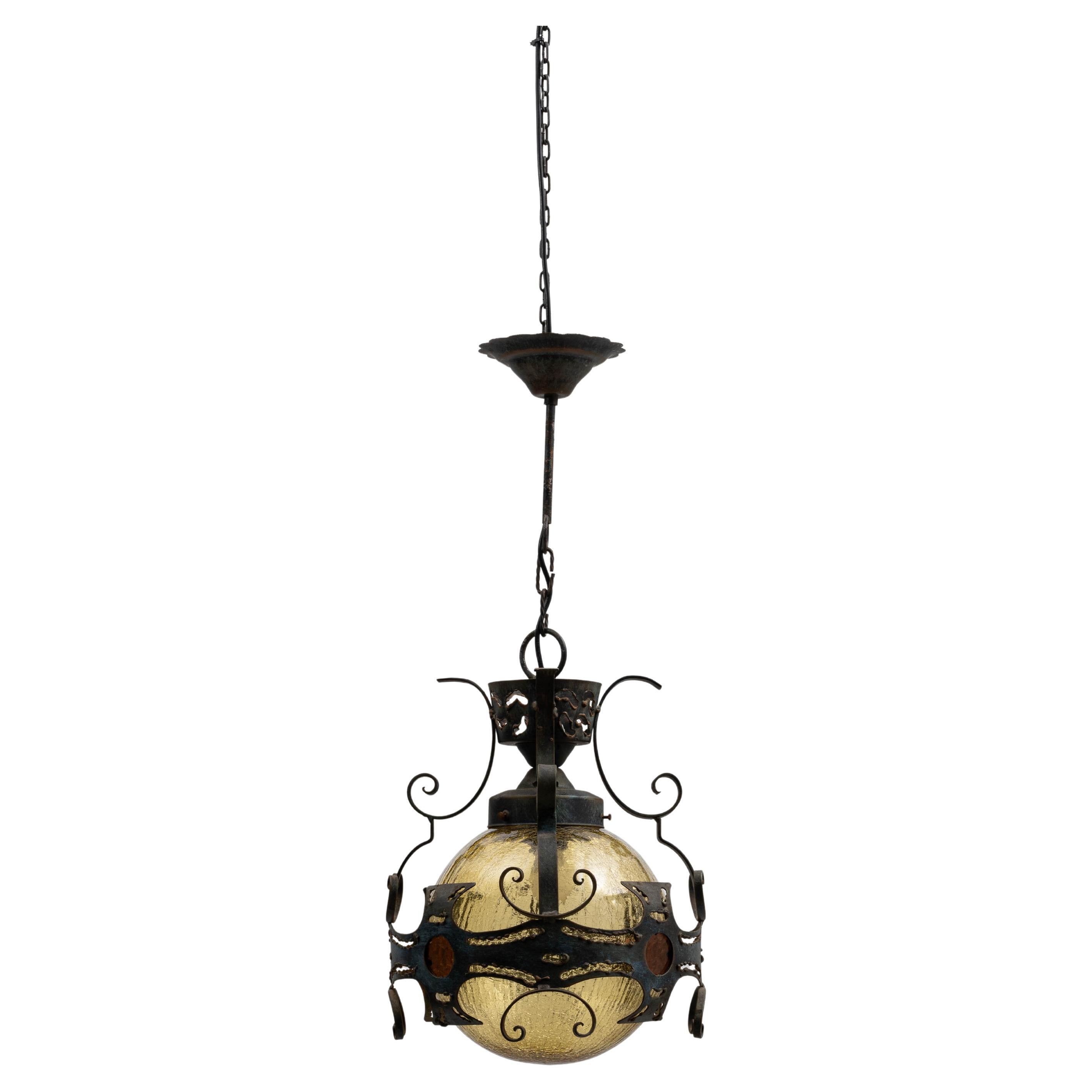 Lampada a sospensione in ferro martellato olandese brutalista del XX secolo