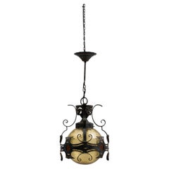 20th Century Brutalist Dutch Hammered Iron Pendant Lamp