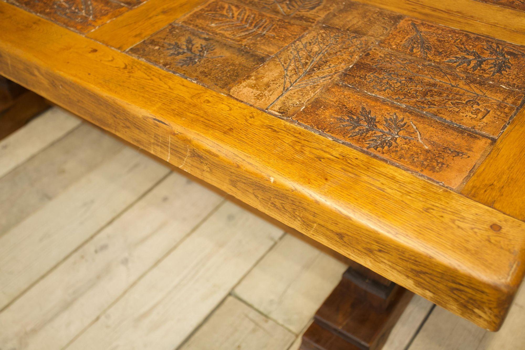 20th Century Brutalist Oak and Tile Dining Table 8