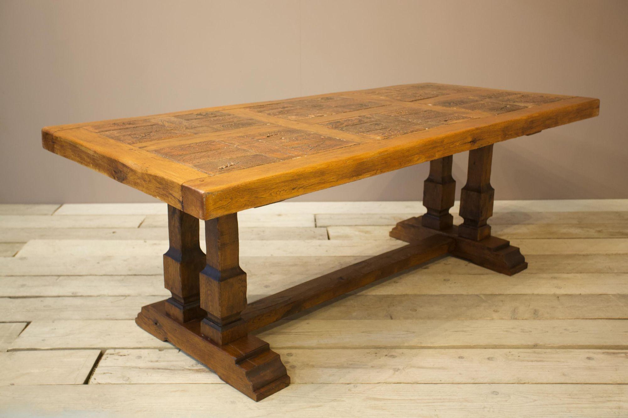 20th Century Brutalist Oak and Tile Dining Table In Excellent Condition In Malton, GB