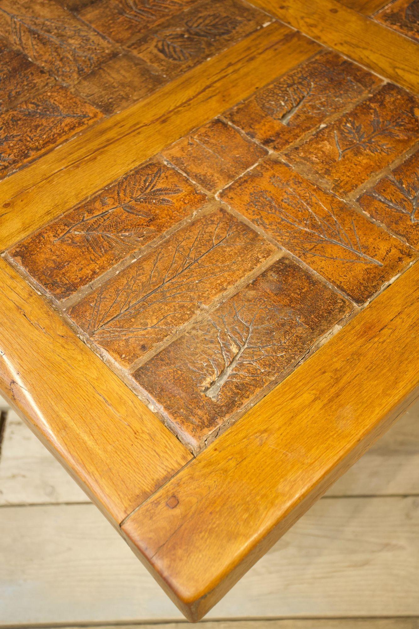 Terracotta 20th Century Brutalist Oak and Tile Dining Table