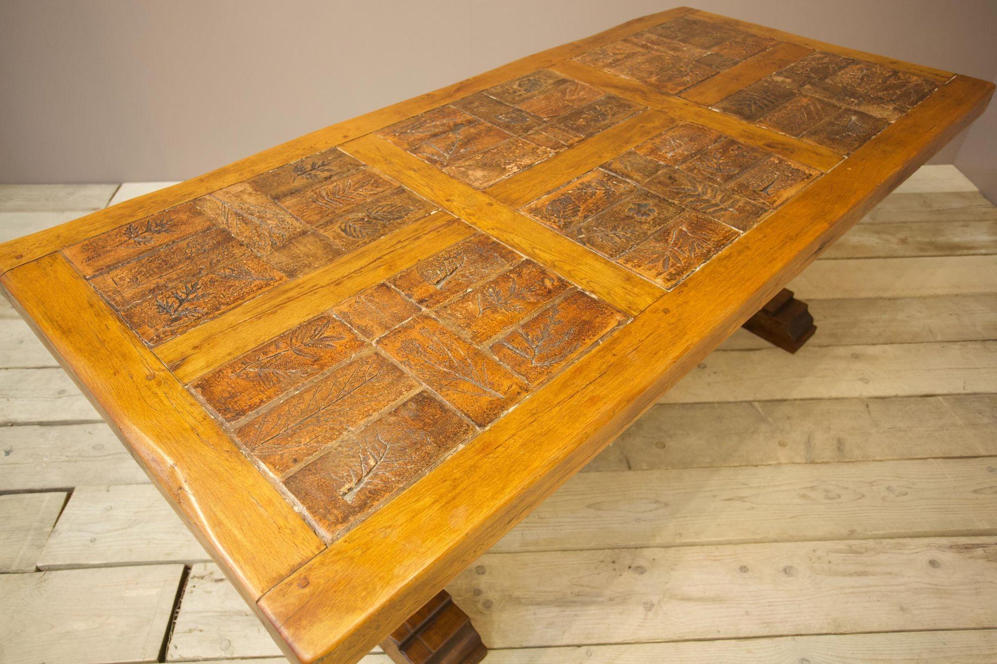 20th Century Brutalist Oak and Tile Dining Table 1