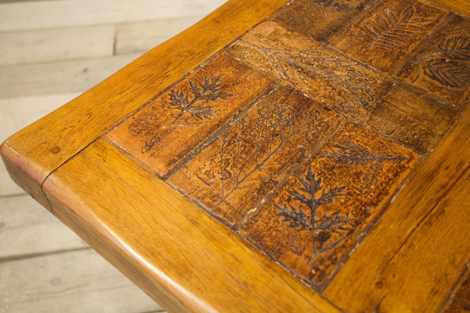 20th Century Brutalist Oak and Tile Dining Table 2