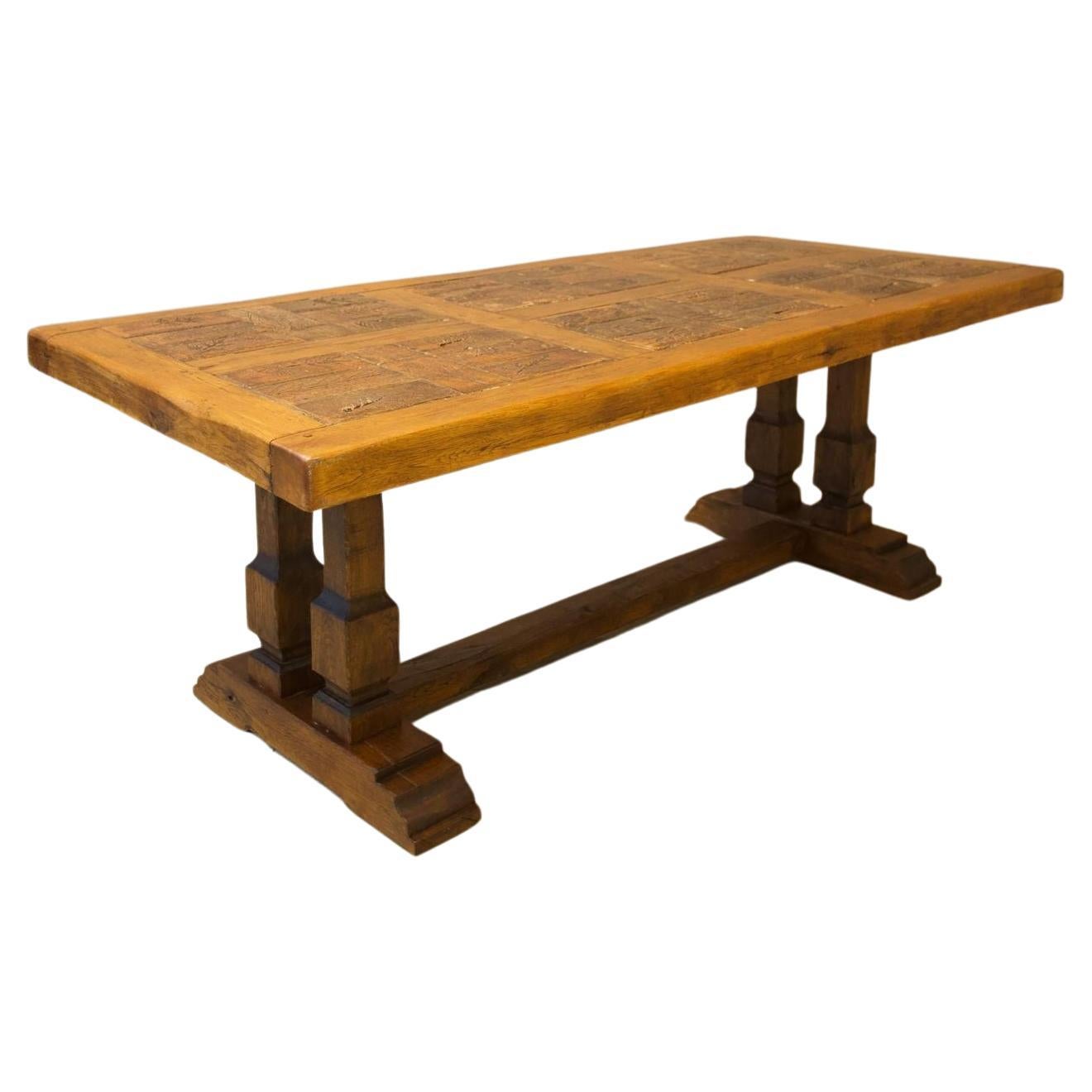 20th Century Brutalist Oak and Tile Dining Table