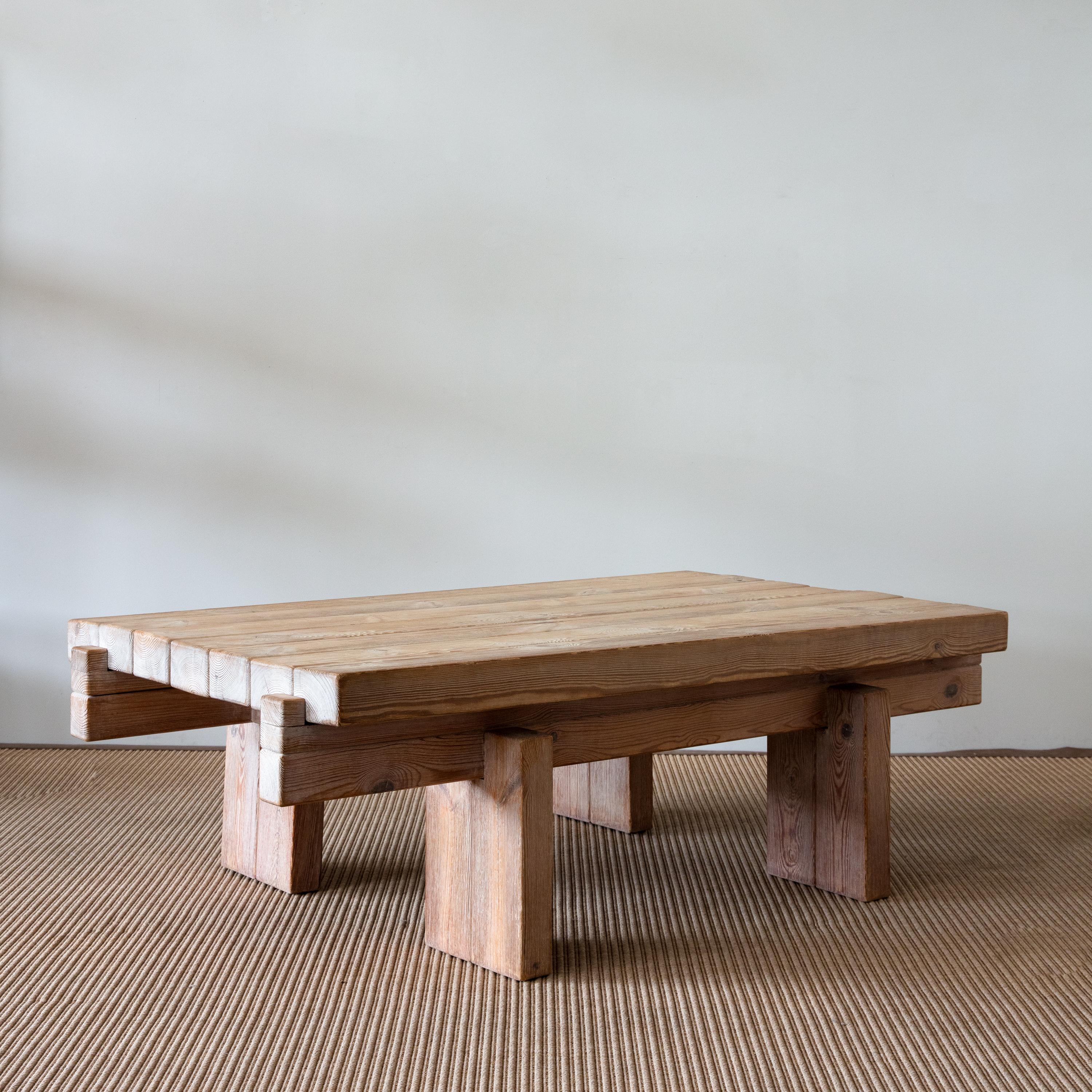 20th Century Brutalist Pine Coffee Table  In Good Condition For Sale In Seattle, WA