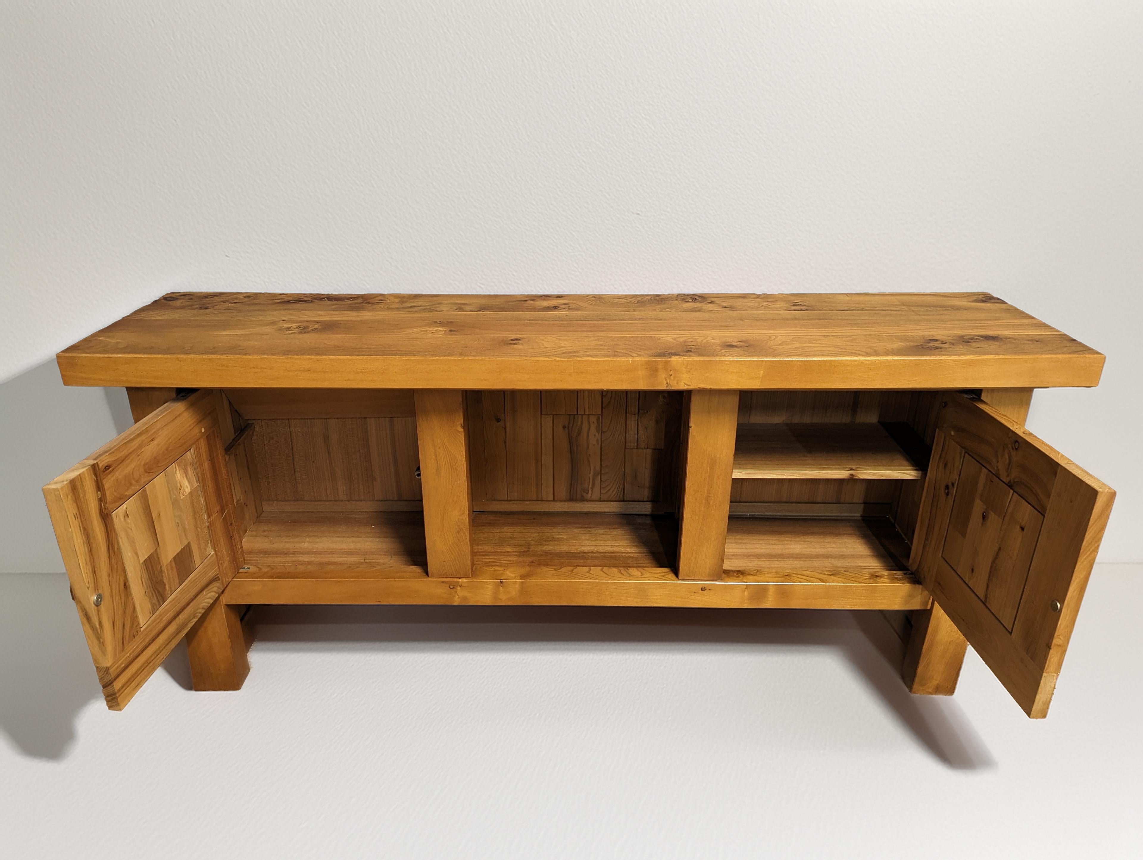 French 20th Century, Brutalist, solid wood buffet For Sale