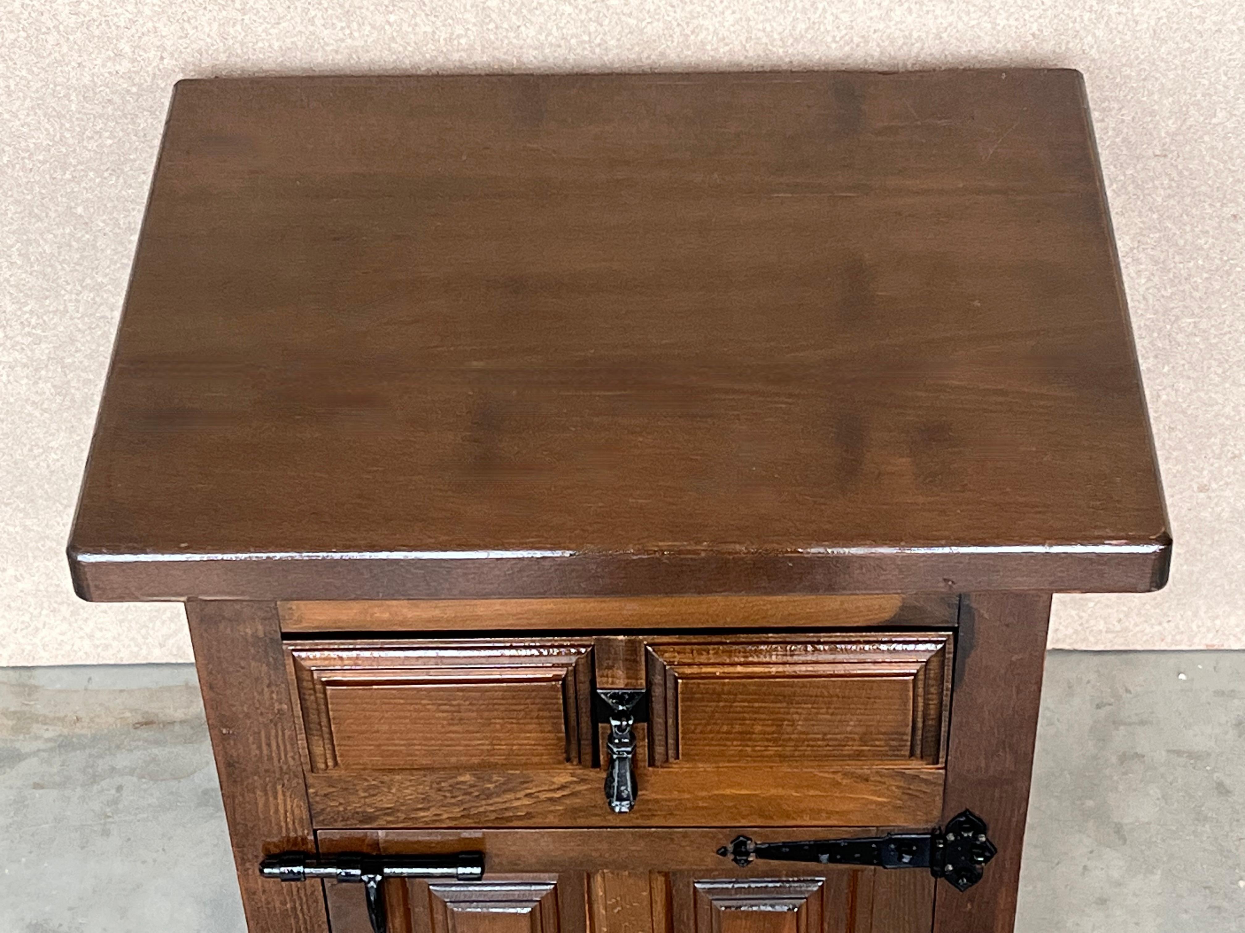 20th Century Brutalist Spanish Nightstands With Carved Drawer and Door - a Pair 5