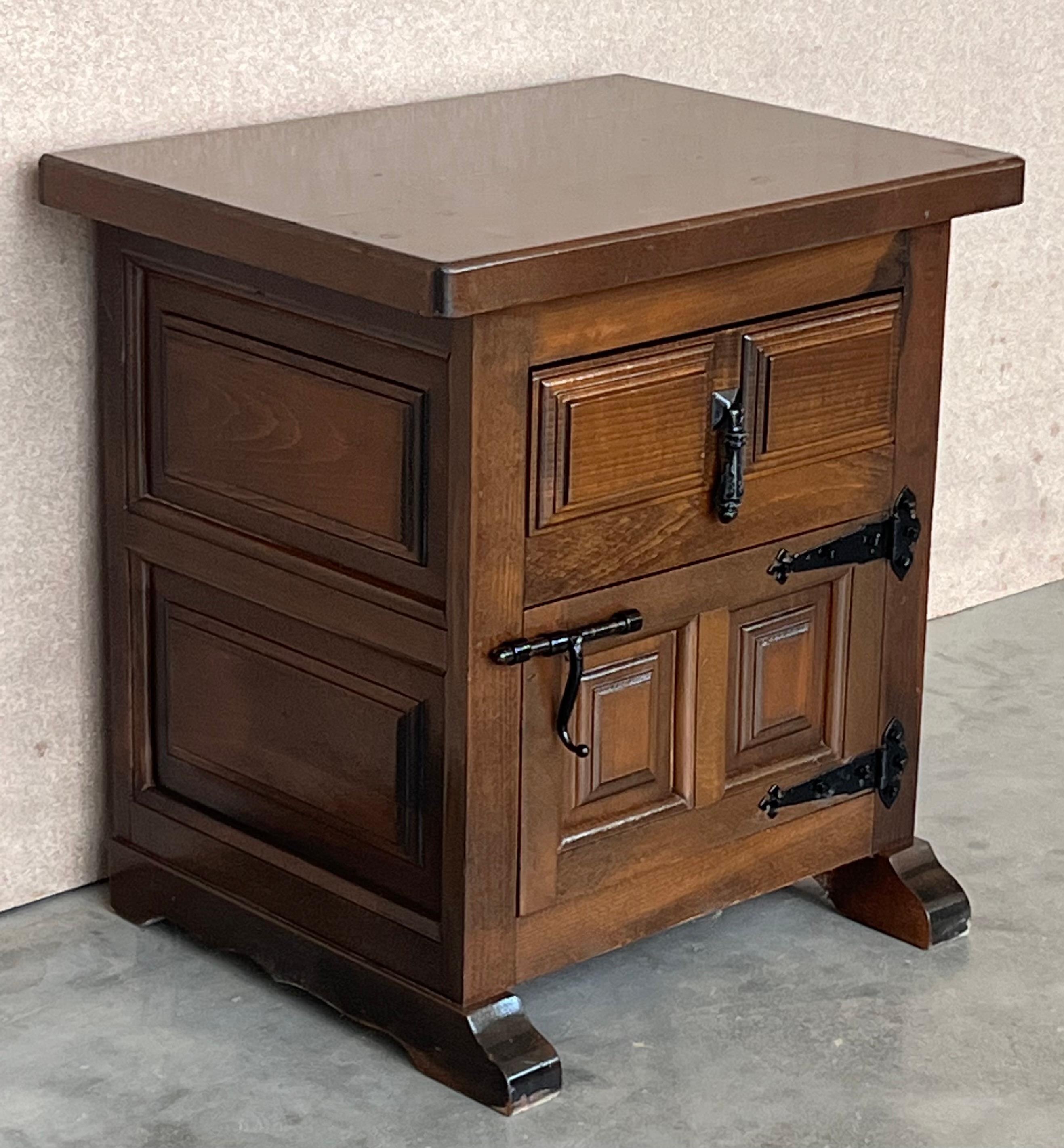 20th Century Brutalist Spanish Nightstands With Carved Drawer and Door - a Pair 1