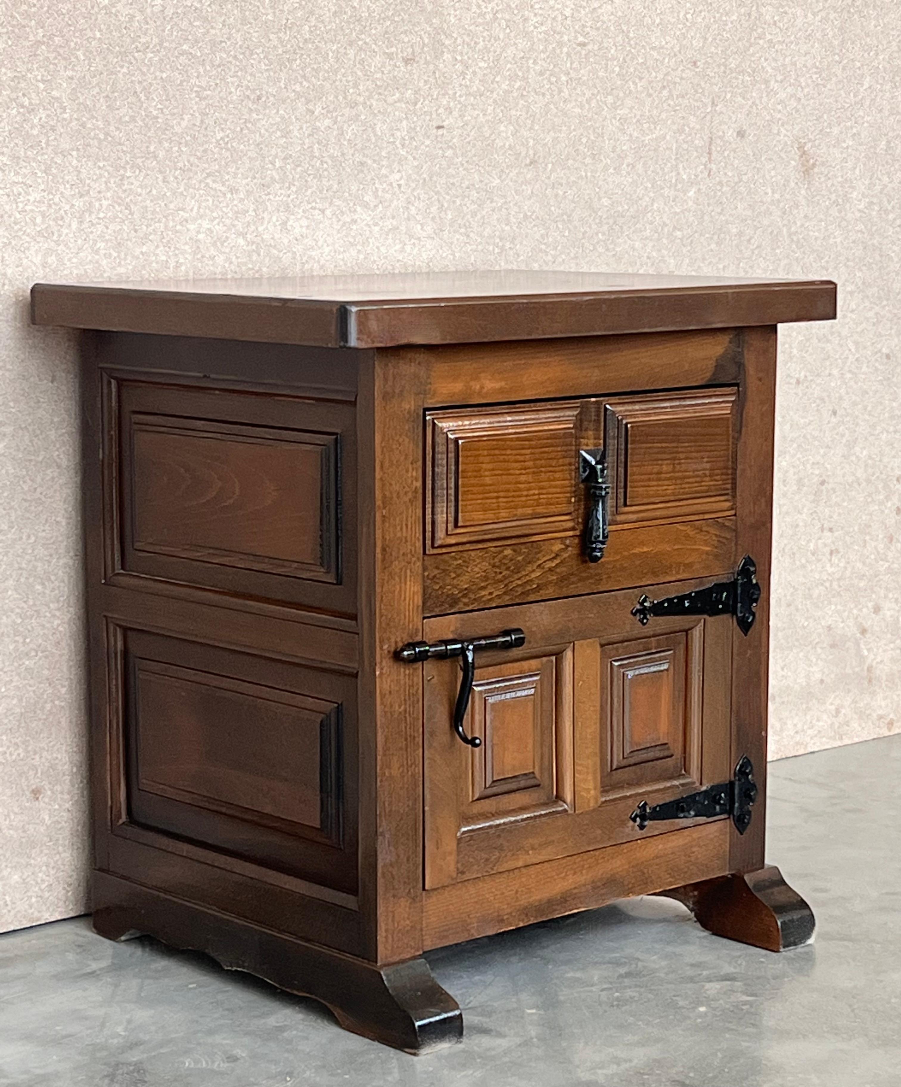 20th Century Brutalist Spanish Nightstands With Carved Drawer and Door - a Pair 2