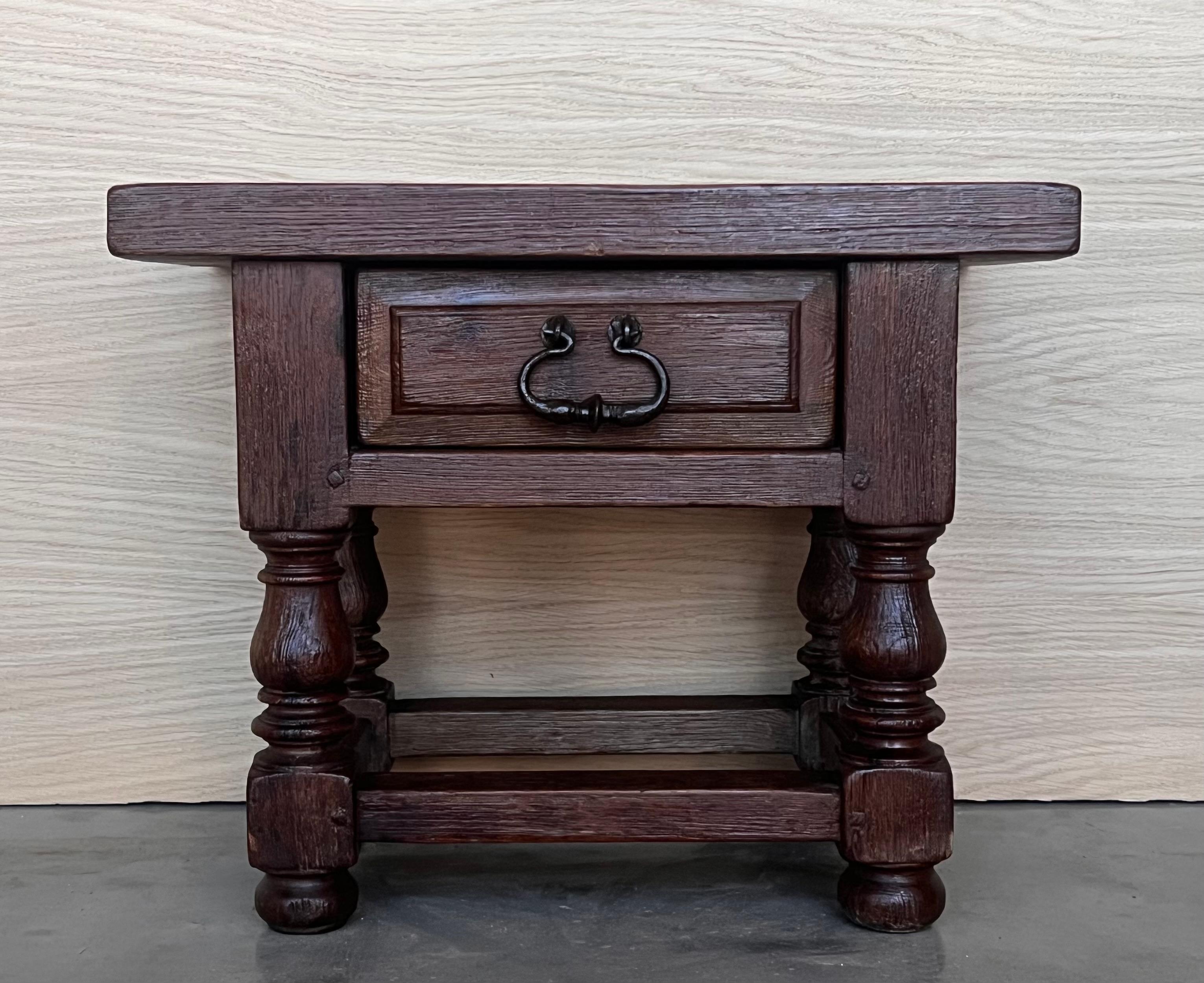 Spanish Colonial 20th Century Brutalist Spanish Nightstands with Drawer and Iron Hardware For Sale