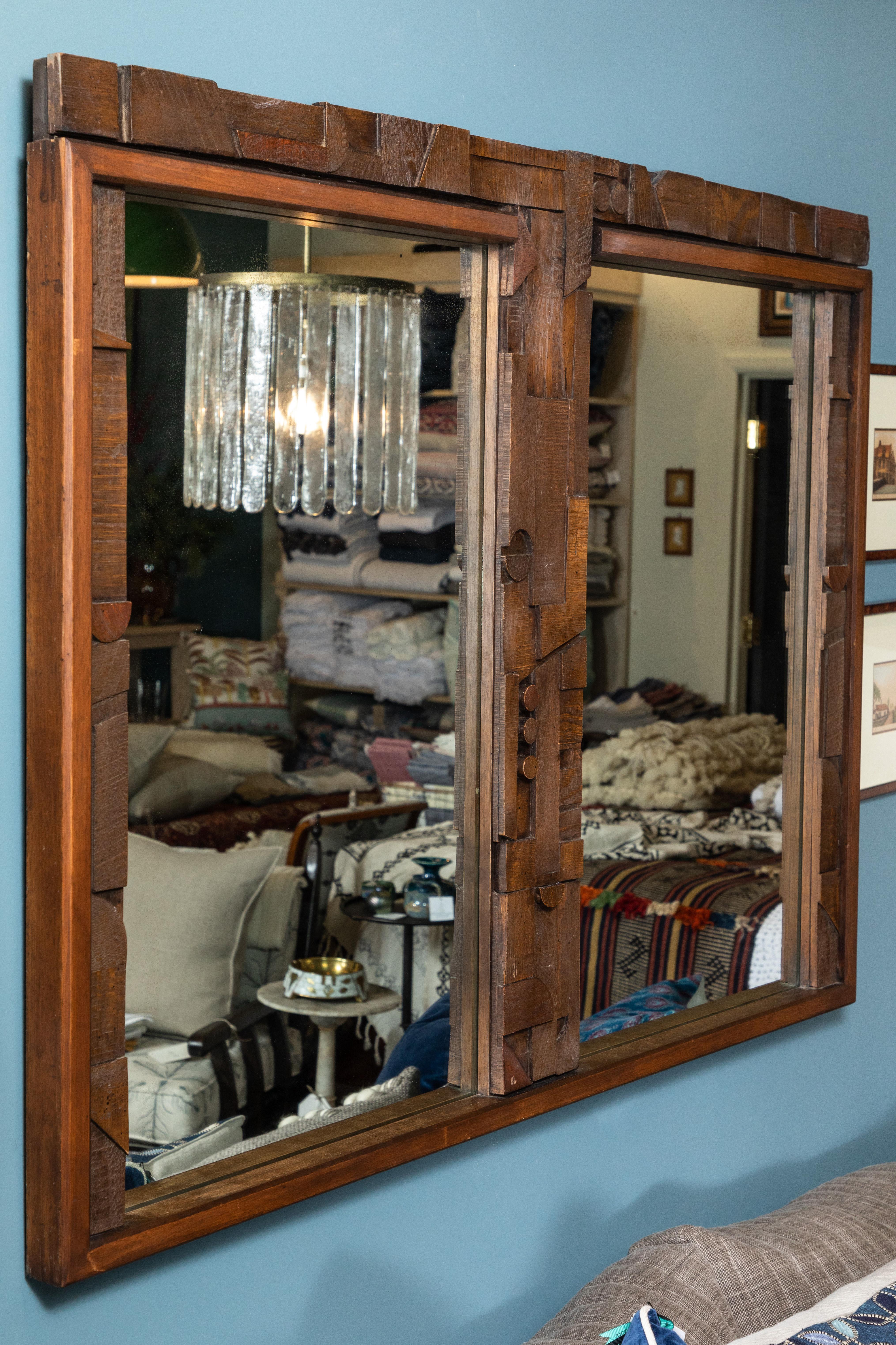 20th Century Brutalist Two-Panel Mirror in Oak Frame from Lane 1