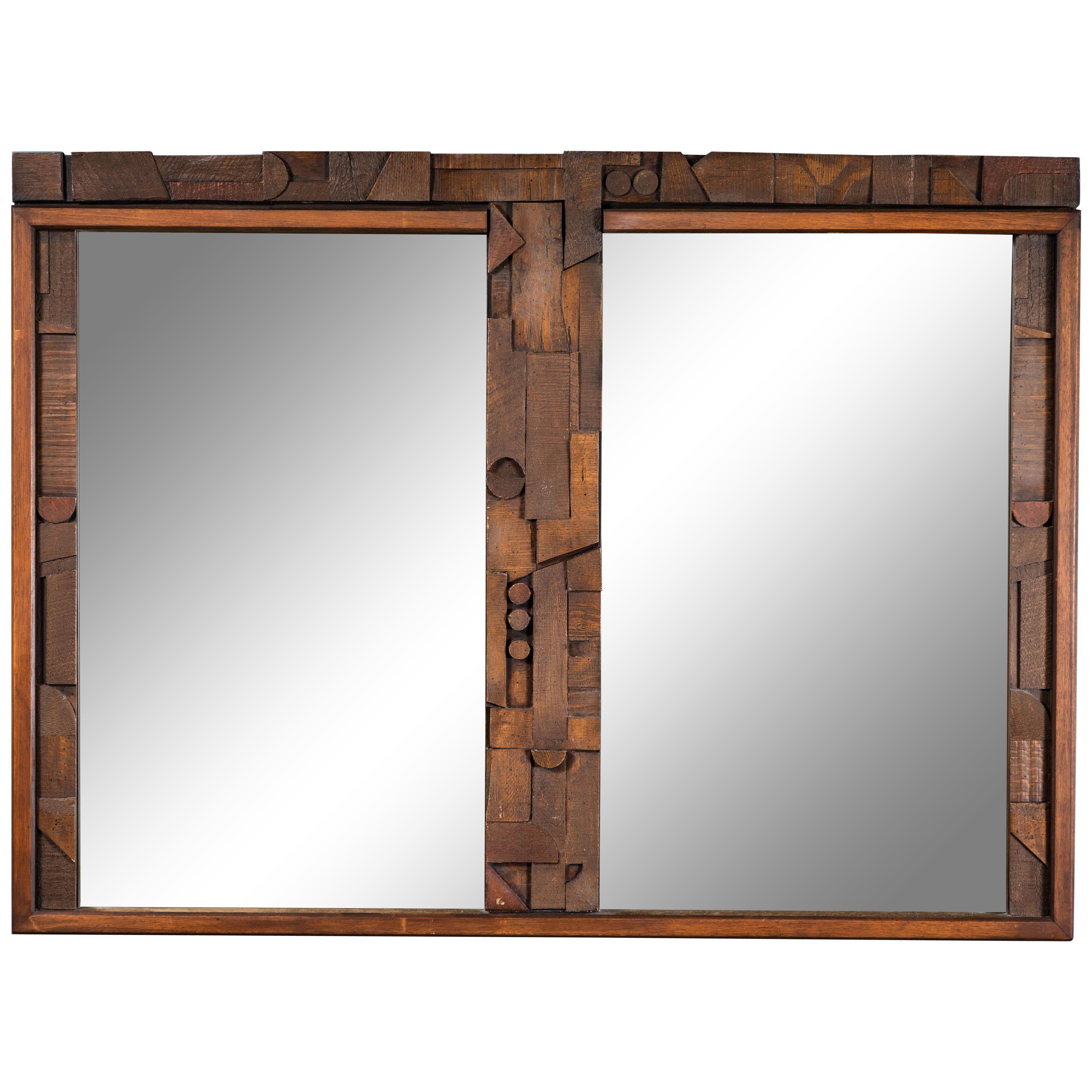 20th Century Brutalist Two-Panel Mirror in Oak Frame from Lane