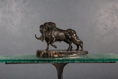20th Century Buffalo and Tigers Spelter Sculpture by Rochard