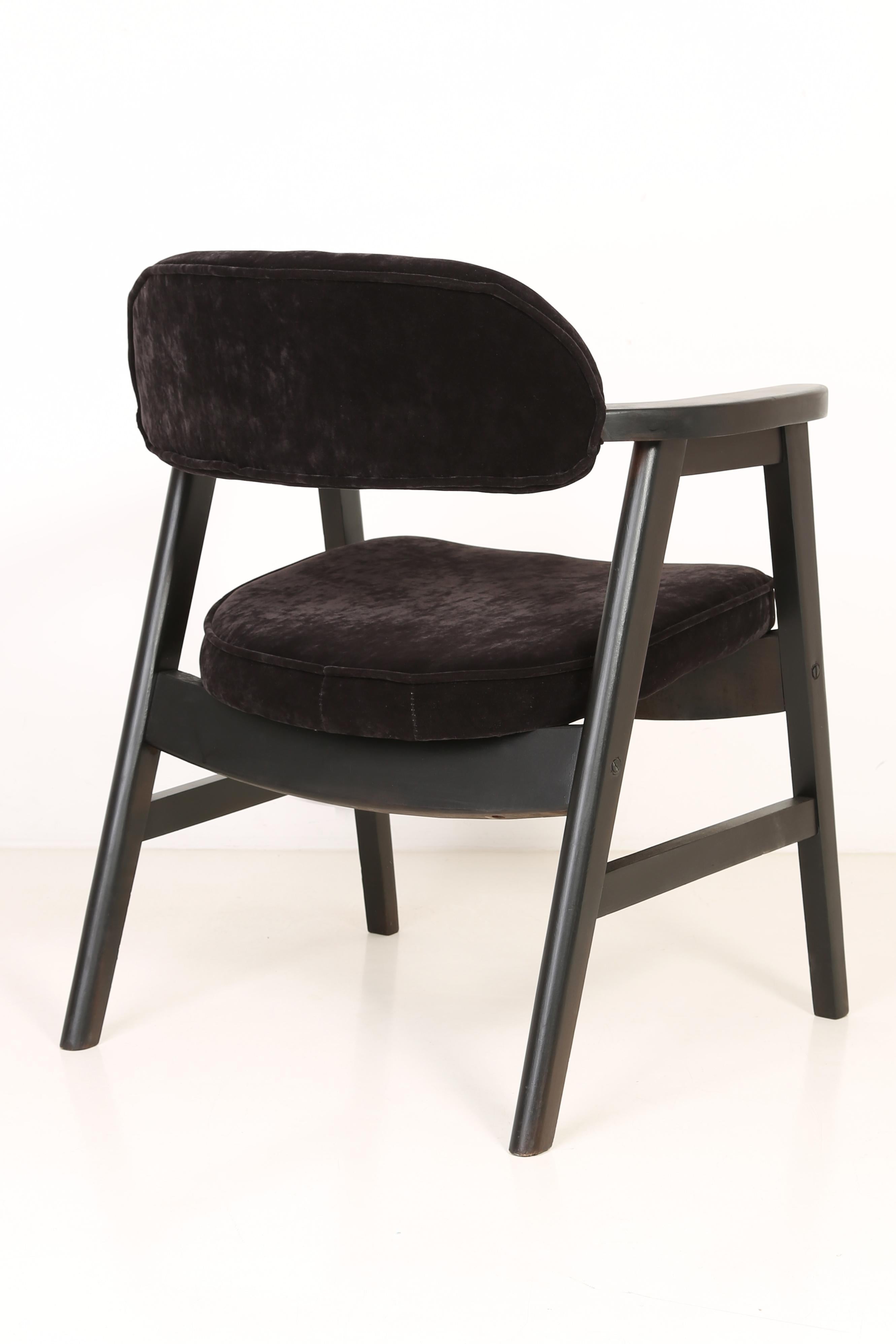Mid-Century Modern 20th Century Buffalo Black Wood and Velvet Armchair, 1960s For Sale