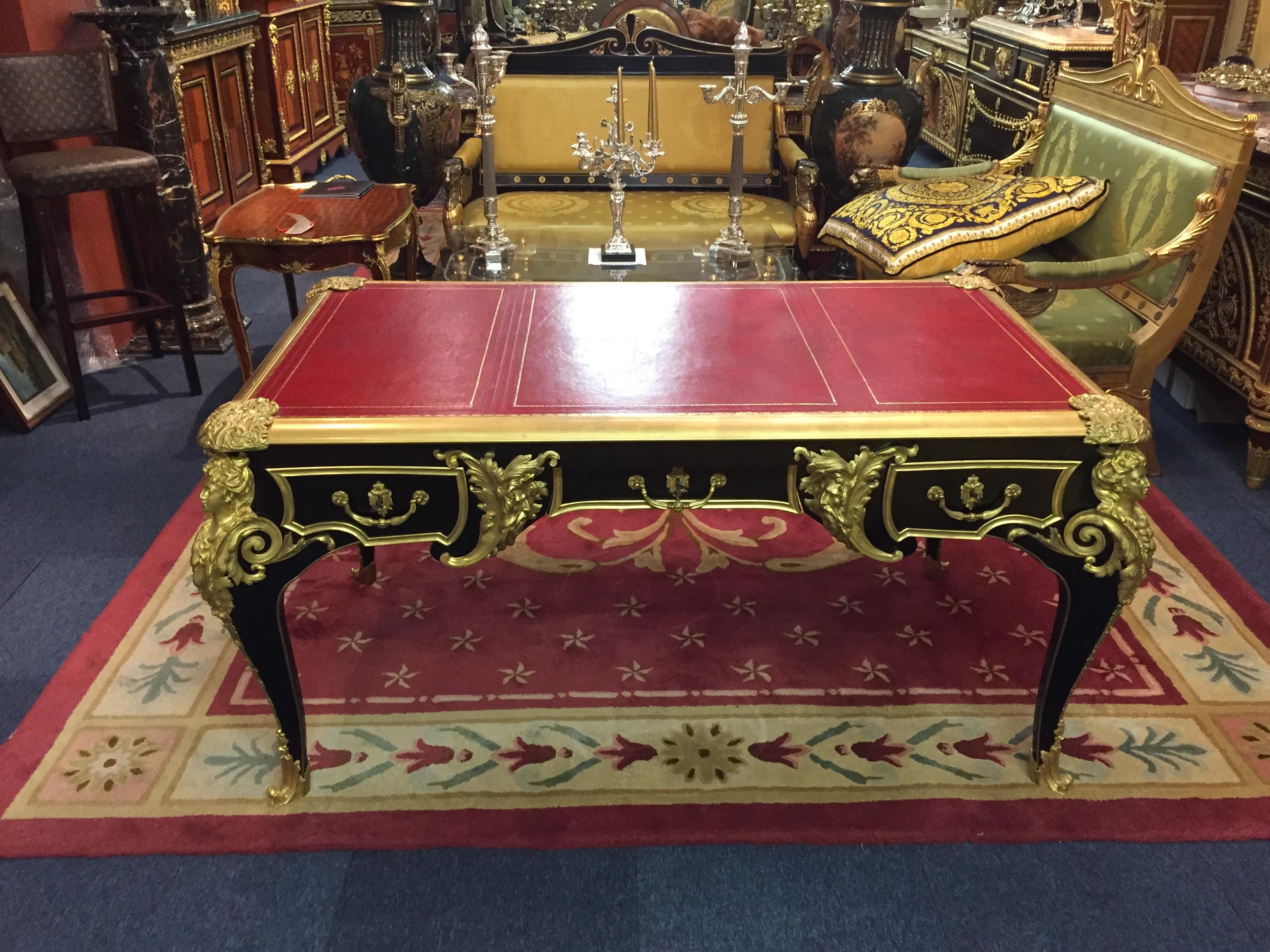 French 20th Century Bureau Plat Desk According to the Style of Andre Charles Boulle For Sale