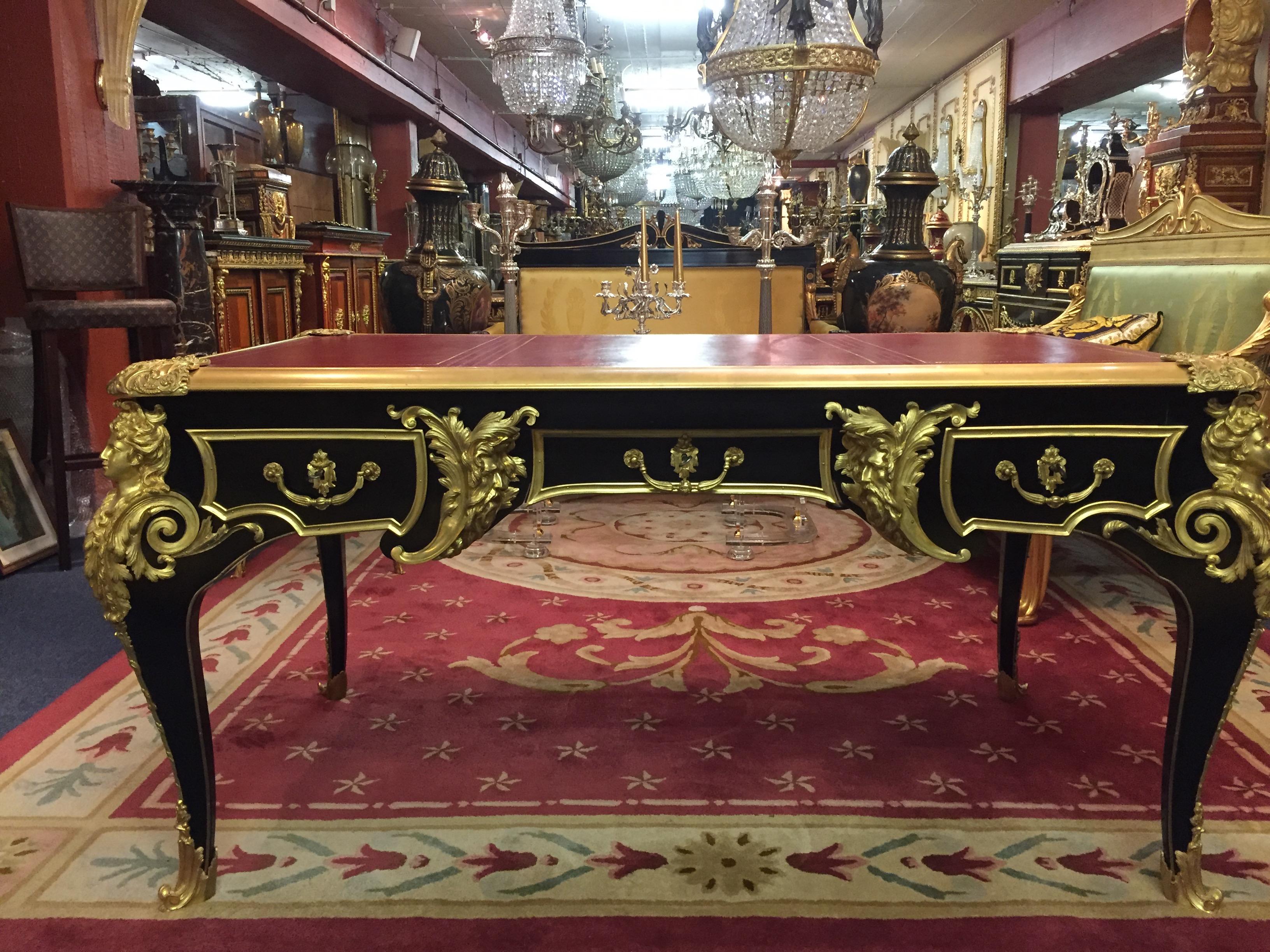 French 20th Century Bureau Plat Desk According to the Style of Andre Charles Boulle