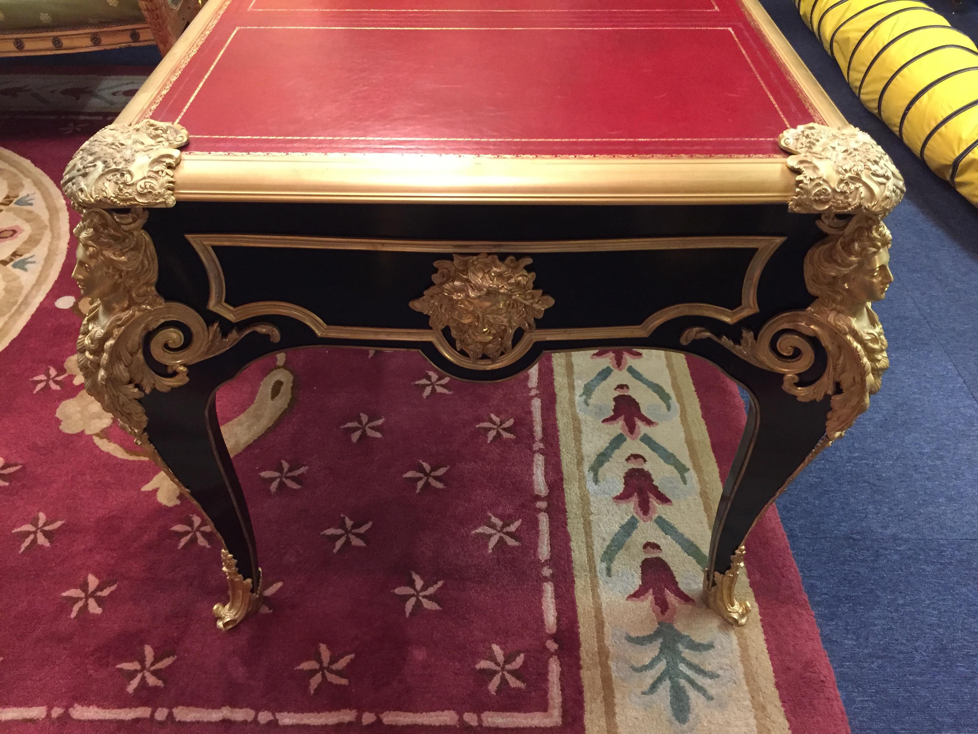 Beech 20th Century Bureau Plat Desk According to the Style of Andre Charles Boulle For Sale