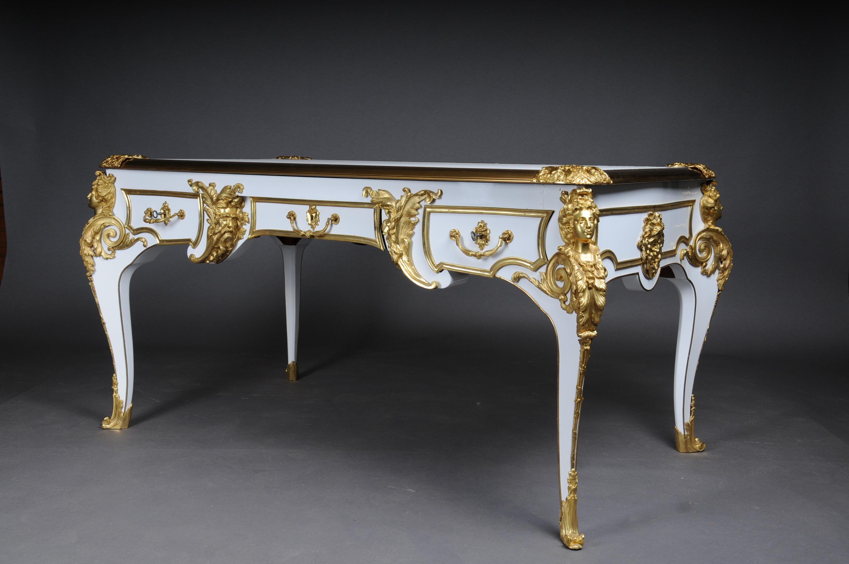 20th Century Bureau Plat/Desk high gloss white with gold after C. Boulle For Sale 4