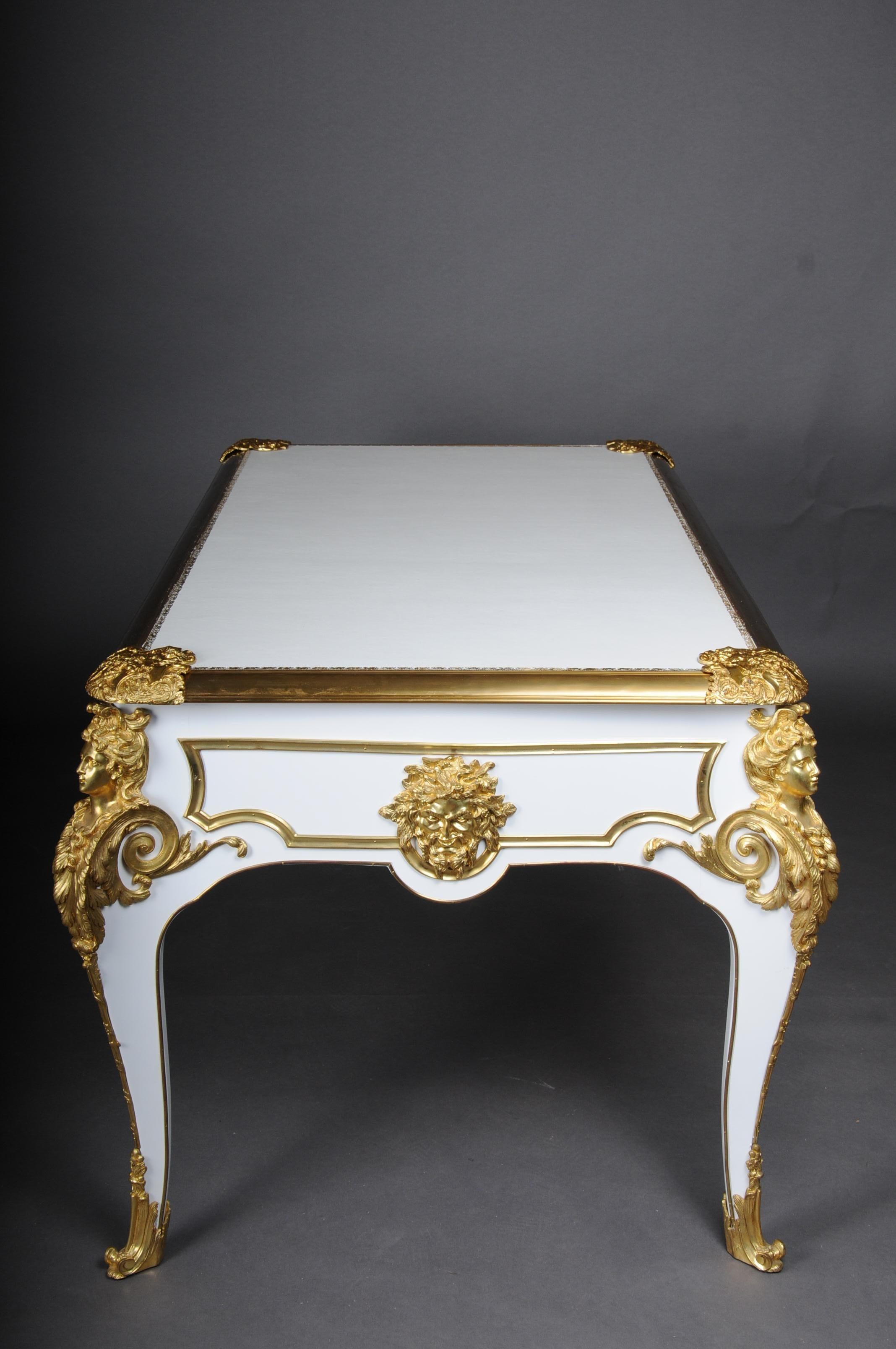 20th Century Bureau Plat/Desk high gloss white with gold after C. Boulle For Sale 6
