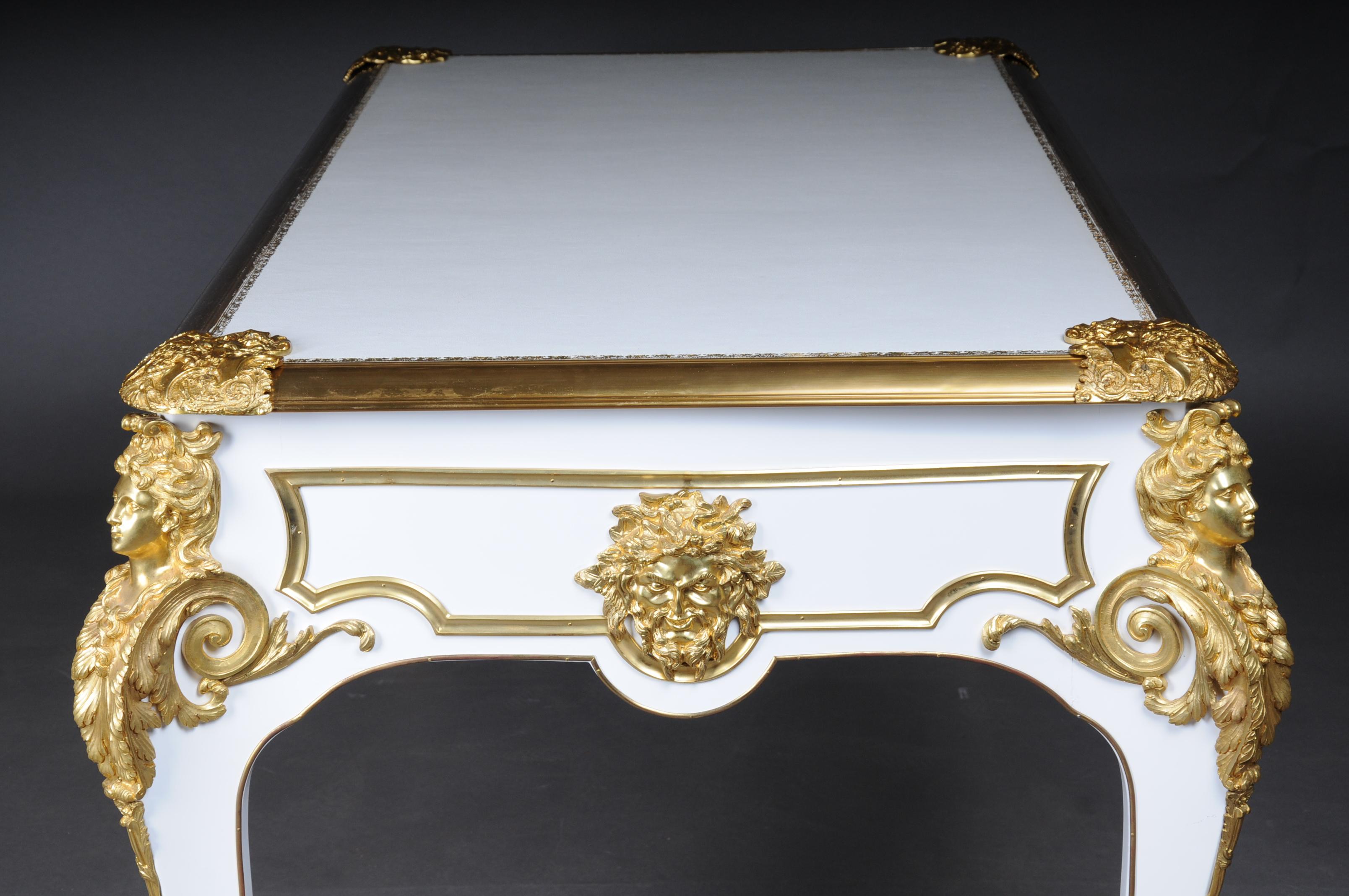 20th Century Bureau Plat/Desk high gloss white with gold after C. Boulle For Sale 7