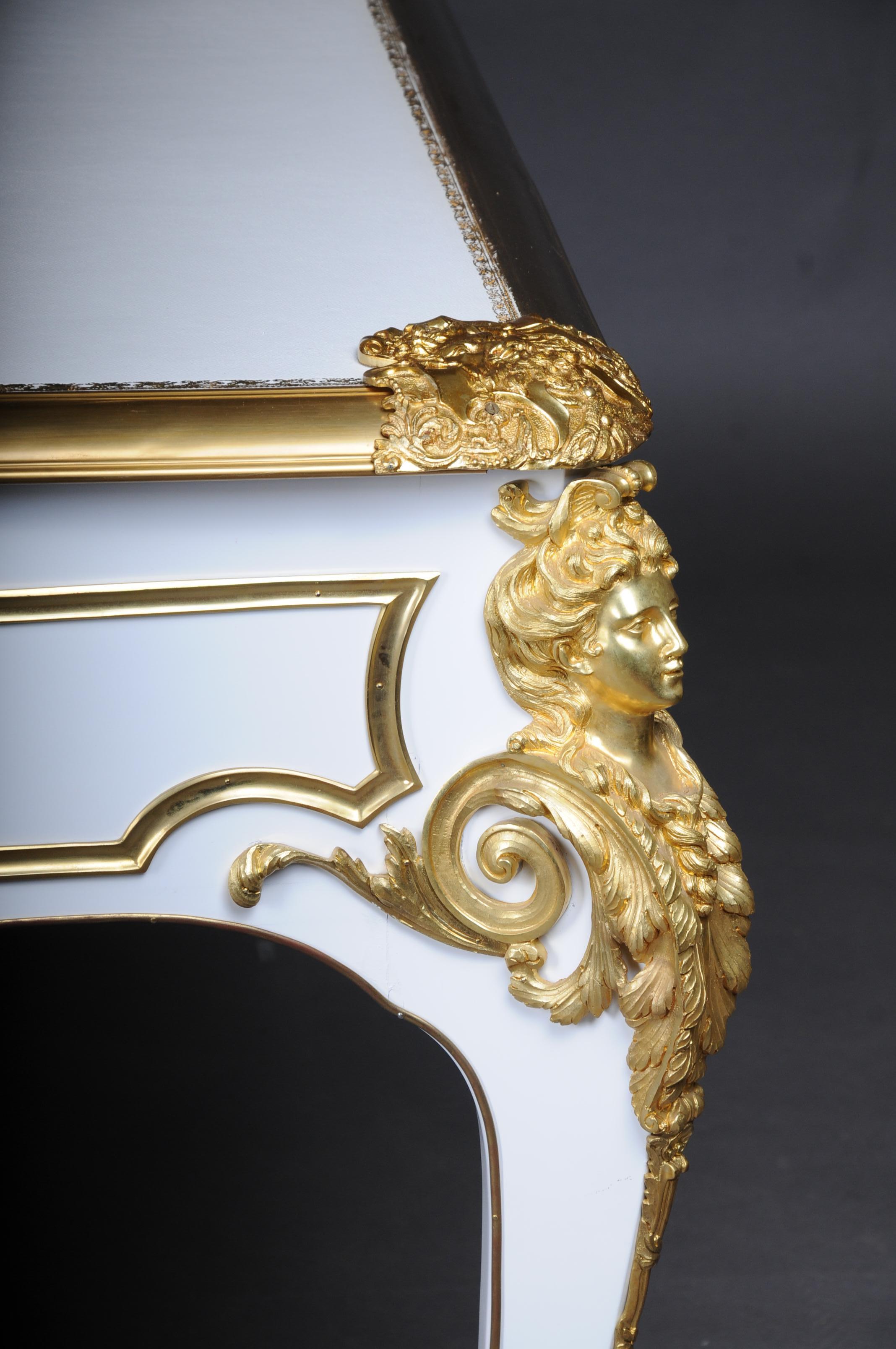 20th Century Bureau Plat/Desk high gloss white with gold after C. Boulle For Sale 8
