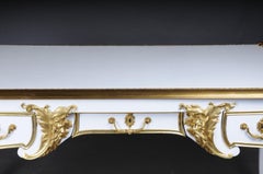 20th Century Bureau Plat/Desk high gloss white with gold after C. Boulle