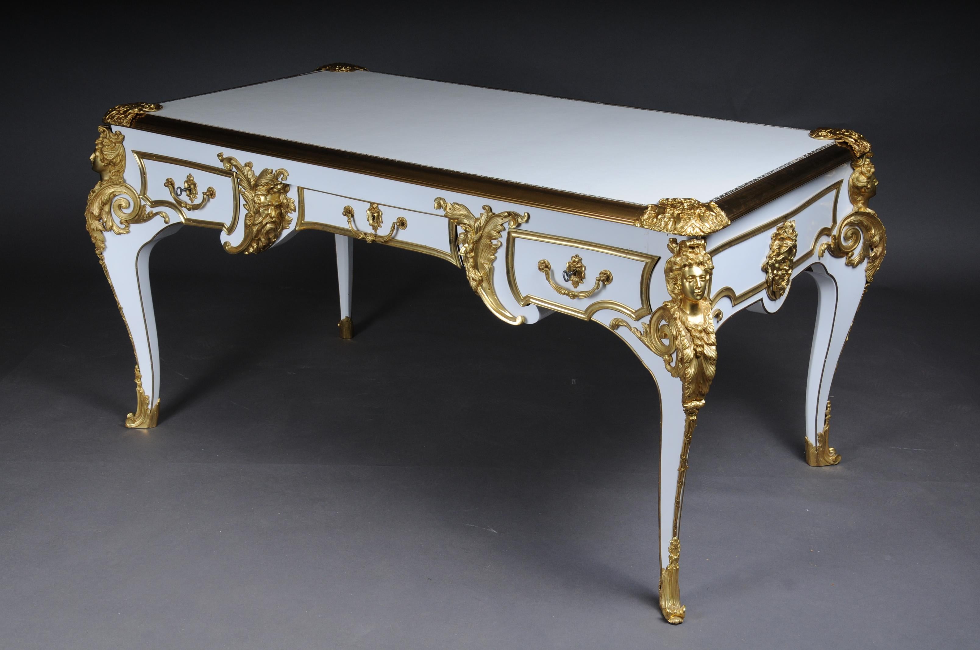 20th Century Bureau Plat/Desk high gloss white with gold after C. Boulle For Sale 1